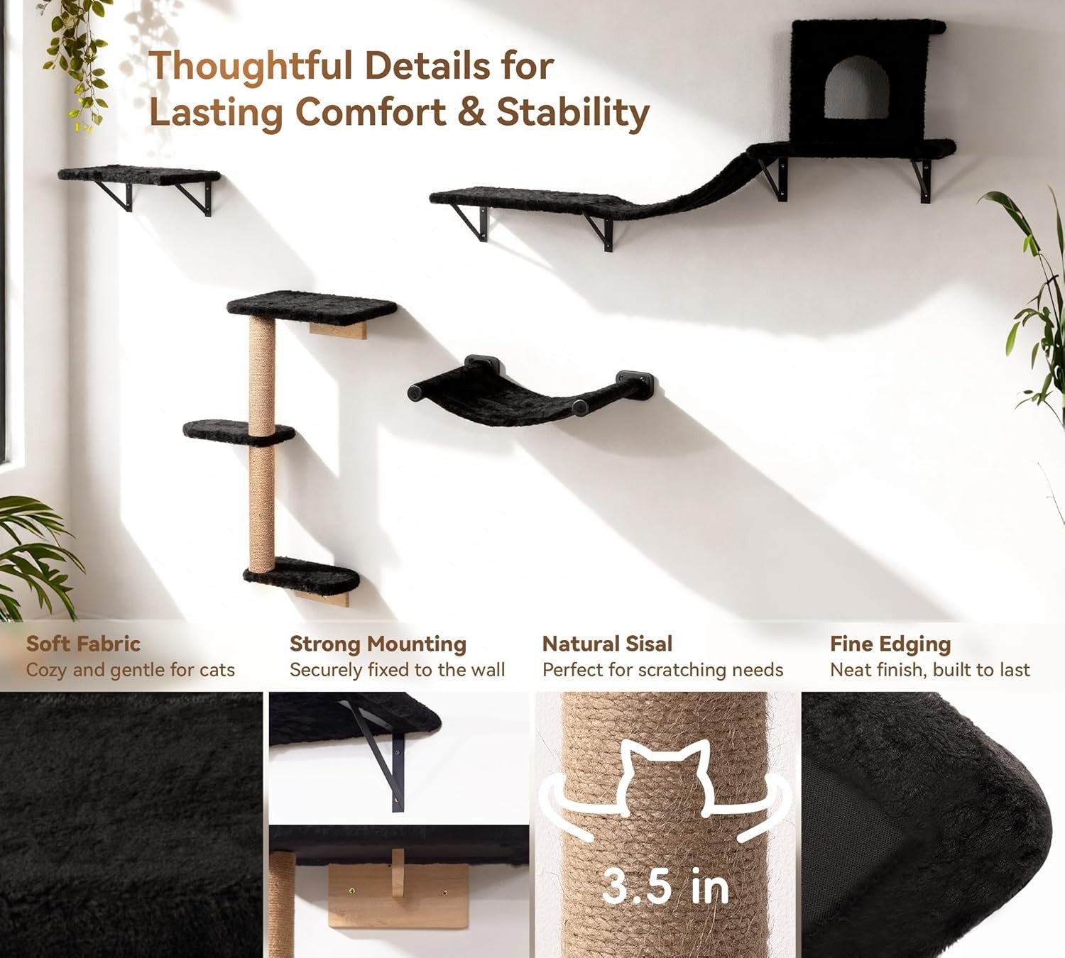 Cat Wall Shelves Set Wall Mounted Climbing Shelves Scratcher Hammock Condo