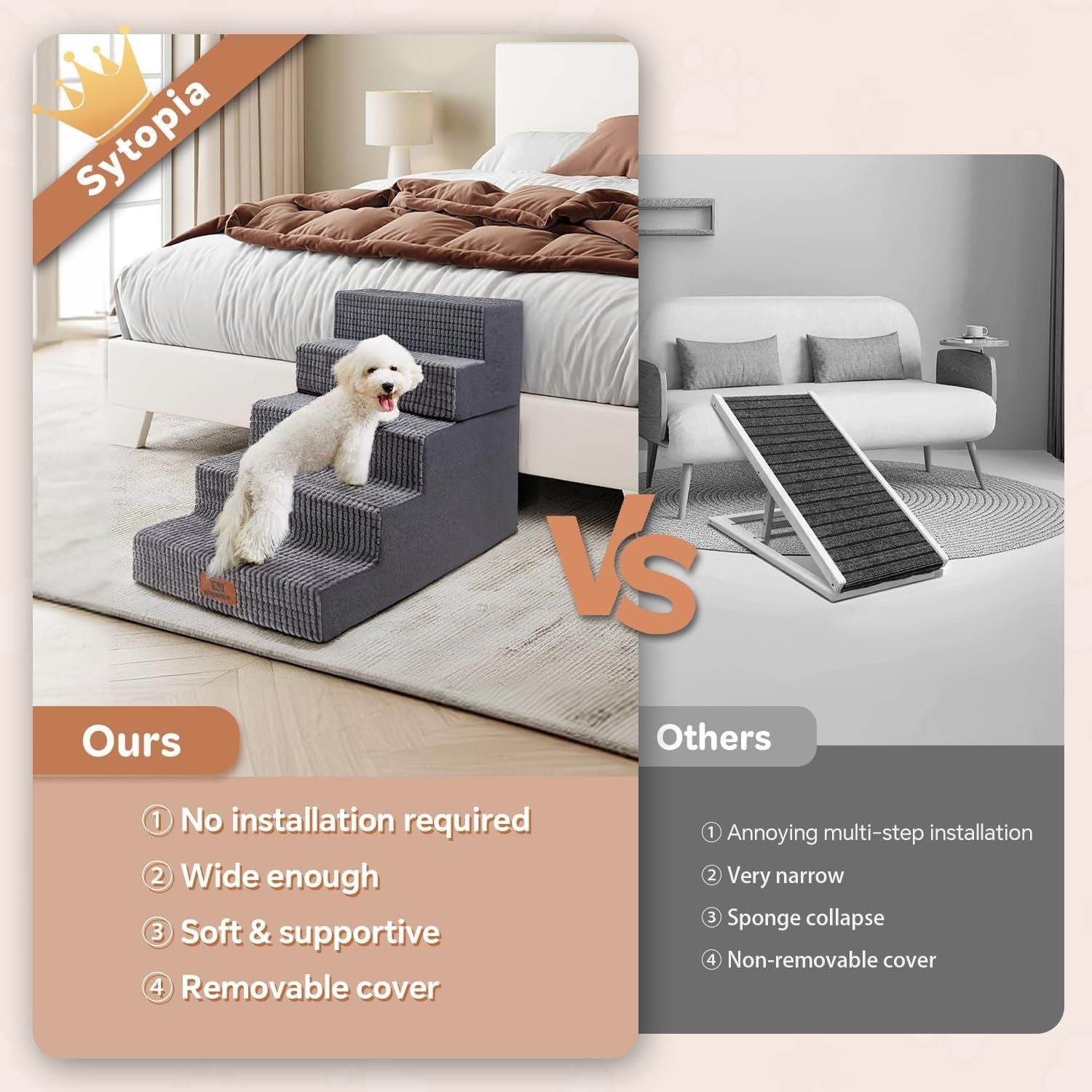 5 Step Dog Stairs 22in High Non Slip Foldable Pet Ramp
