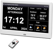 Large Digital Clock 10.1in Display Temperature Humidity Elderly Alarms
