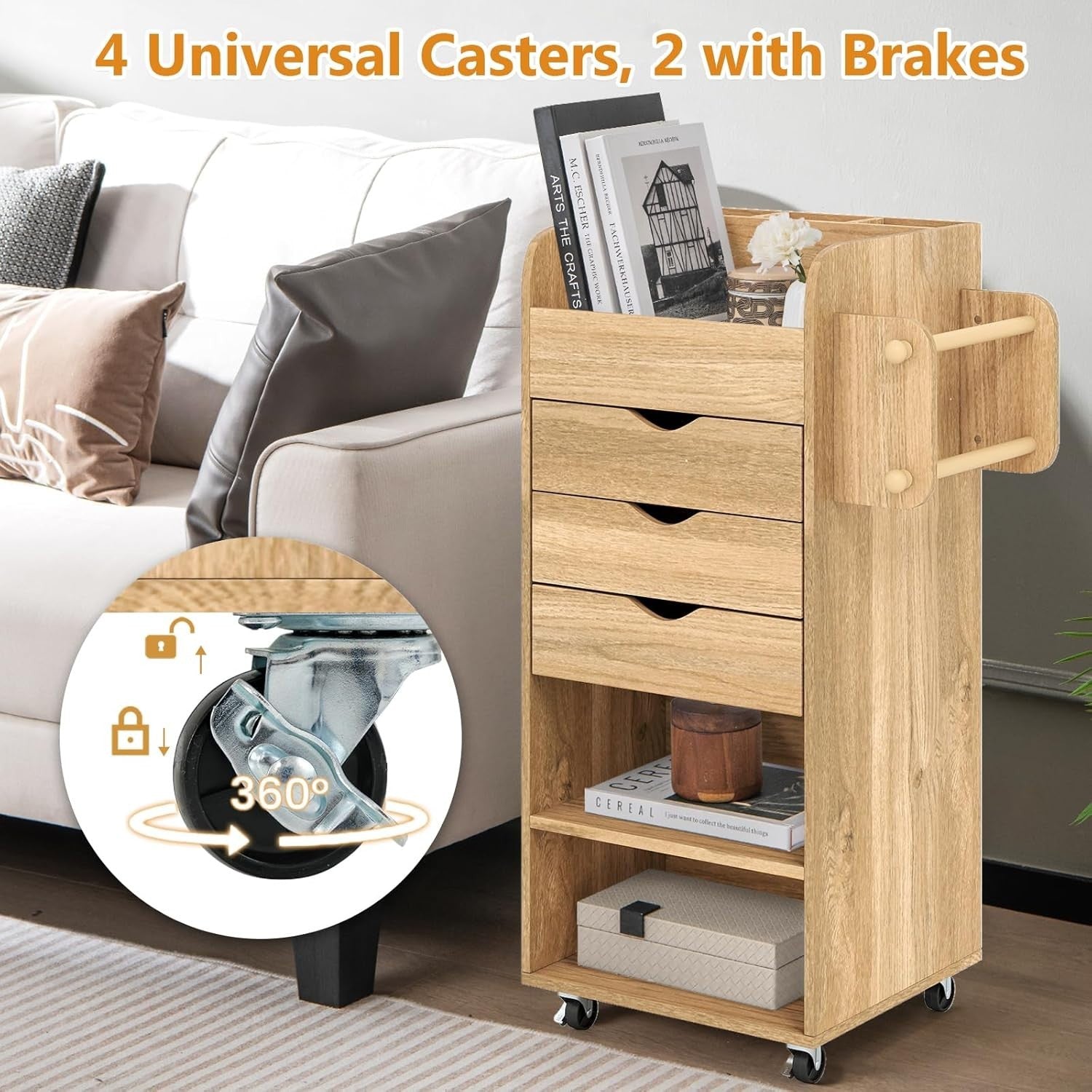 Natural Mobile File Cabinet 86cm 3 Drawer Under Desk Storage