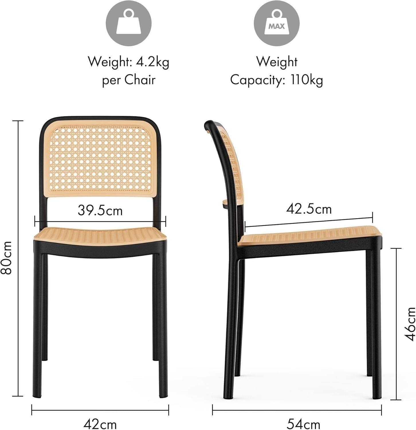 Set of 4 Rattan Effect Dining Chairs Stackable Black Boho