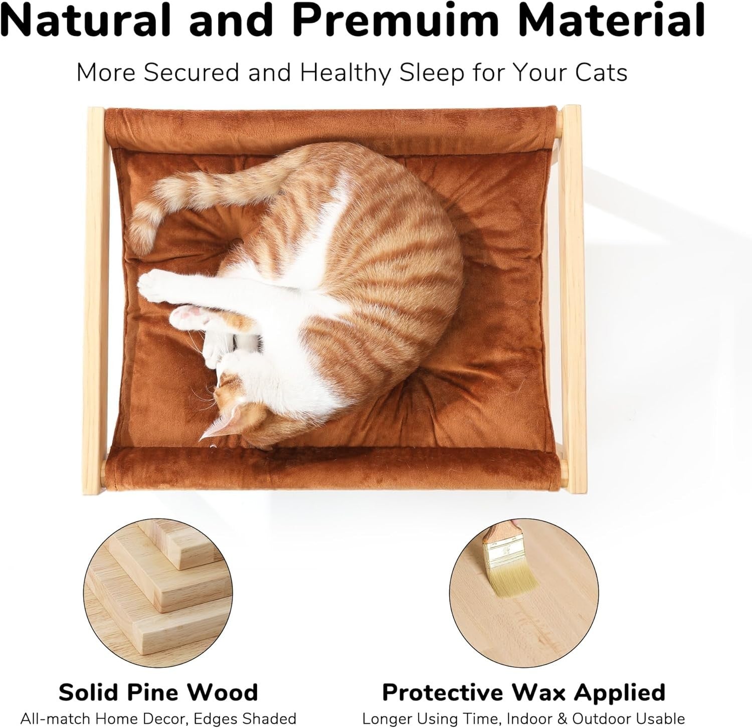 Wooden Cat Hammock Bed Plush Velvet Pet Sofa Cushion Small Animals
