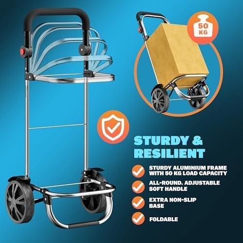 Foldable 3-in-1 Grey Shopping Trolley with Cooler Bag – 56L, 50kg Load