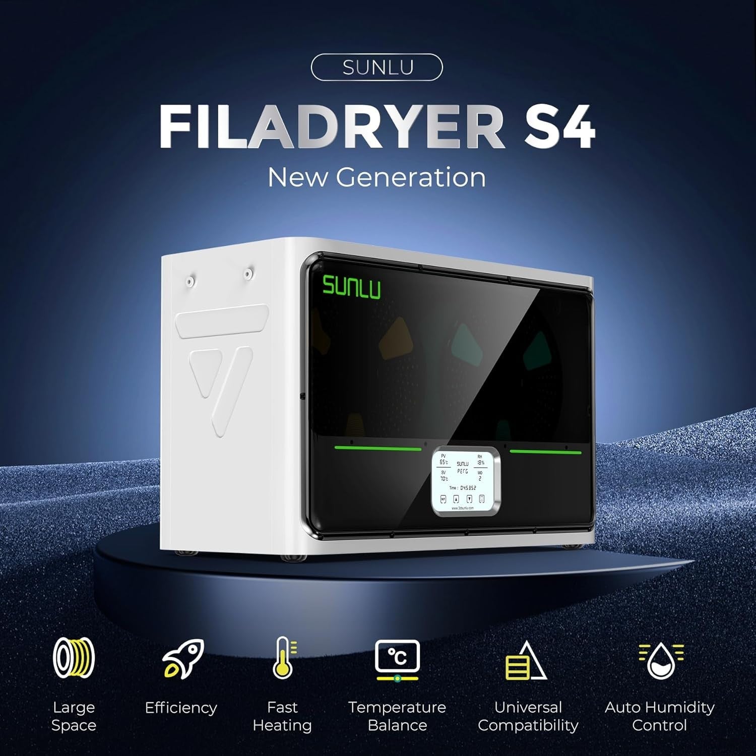 4 Spool Filament Dryer Box 350W Fast Heat Auto Humidity Control White
