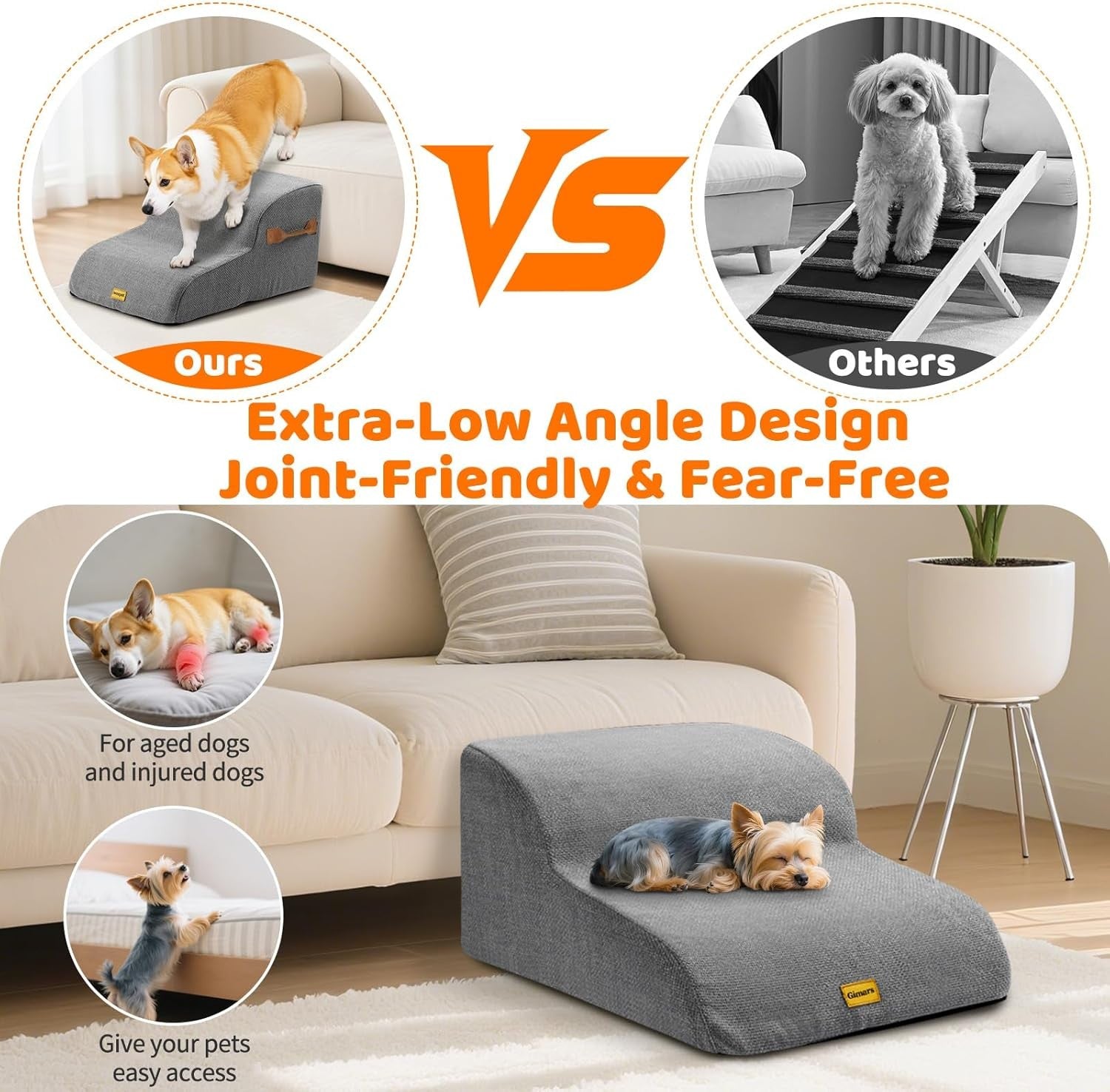 Wide 2 Step Dog Stairs 30cm High Foam Ramp Non Slip 30kg