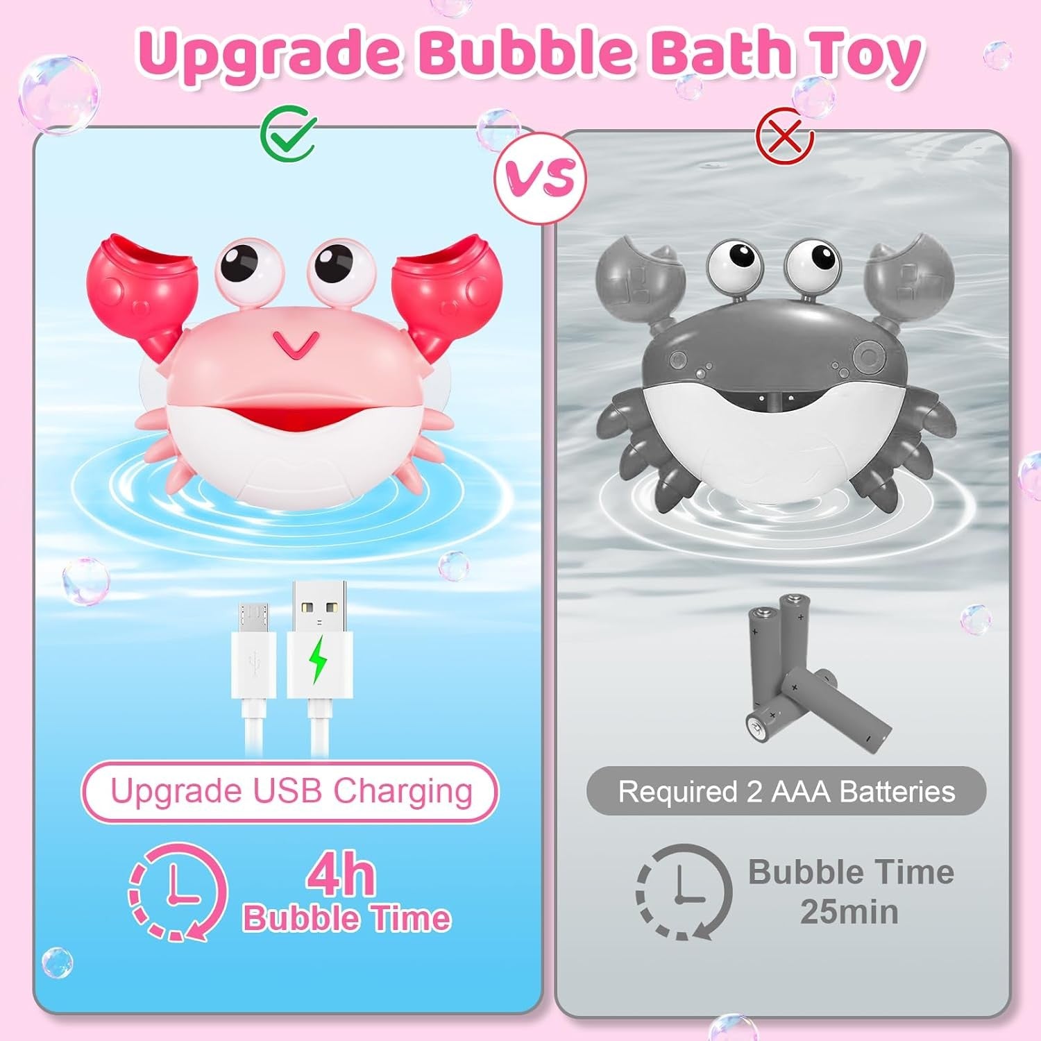 Rechargeable Crab Bath Bubble Machine with Music Toddler Toy