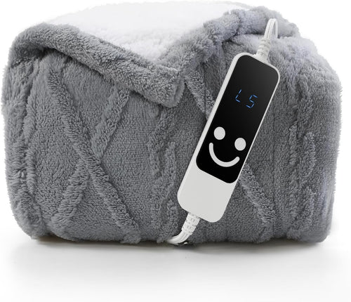 Electric Heated Throw Blanket Grey Sherpa Fleece 5 Heat Levels Auto Off 127x152c