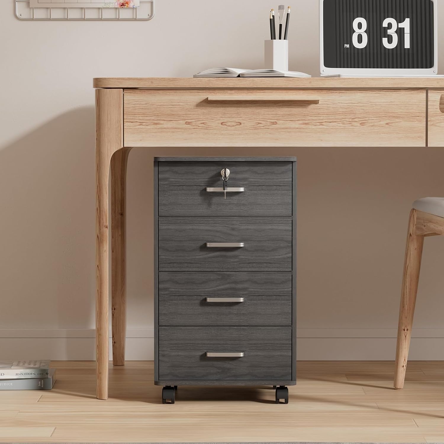 Mobile 4 Drawer File Cabinet Lockable Under Desk A4 Letter Grey