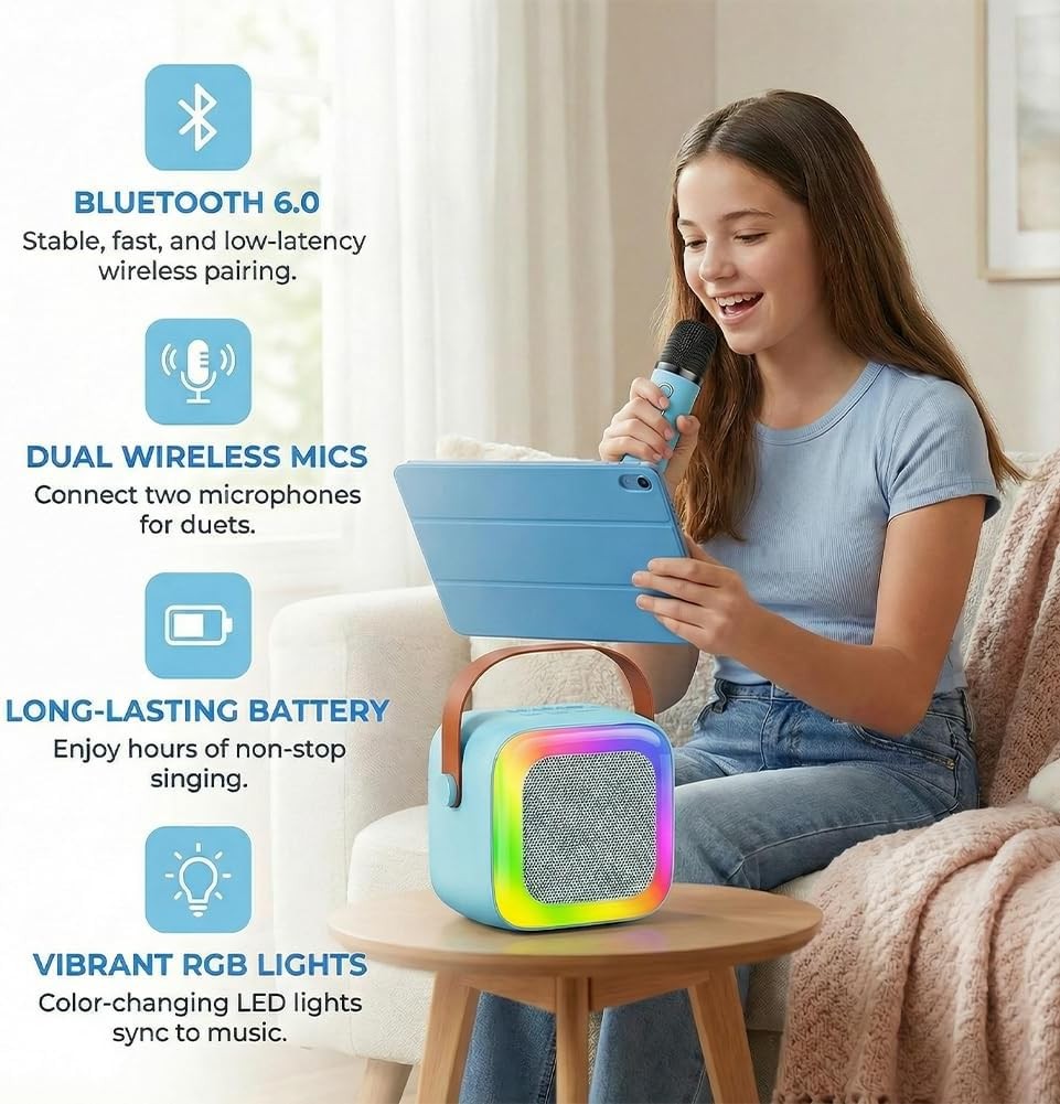 Mini Karaoke Machine Bluetooth Speaker with Mic LED Party