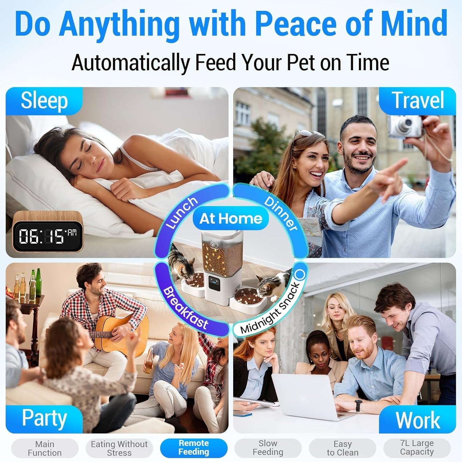 Automatic Cat Feeder 2 Cats WiFi App Control 7L Dual Bowl Alexa Feed