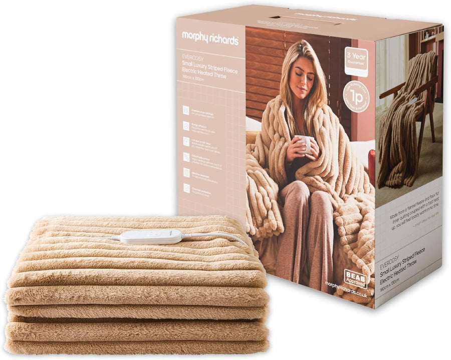 Electric Heated Throw Blanket 160x130cm Teddy Fleece 9 Heat Washable