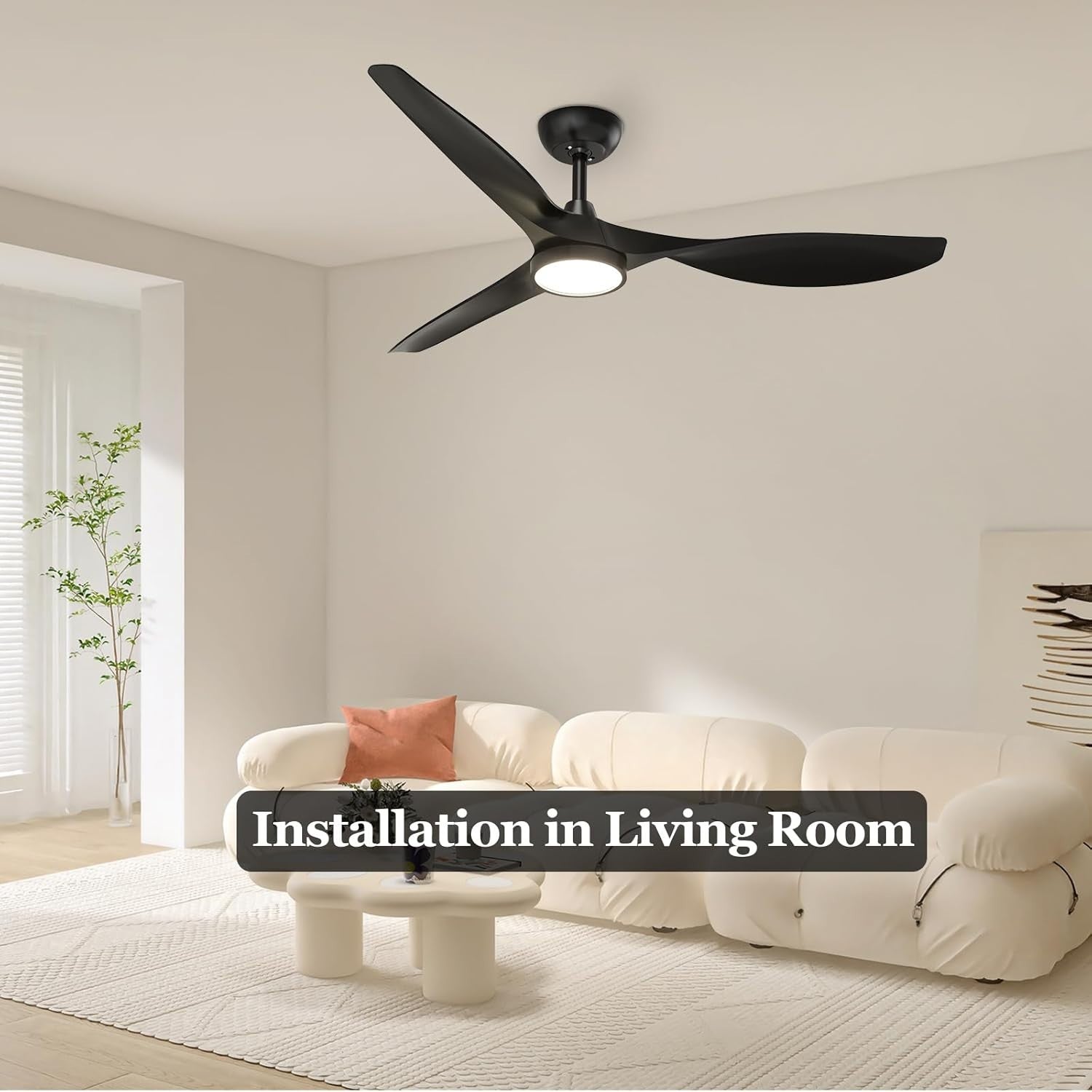 Roomratv 52" Ceiling Fan with Light, 6-Speed DC Motor, Dimmable, Black