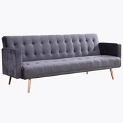 Grey Velvet 3 Seater Sofa Bed Click Clack Recliner Tufted Seat Modern