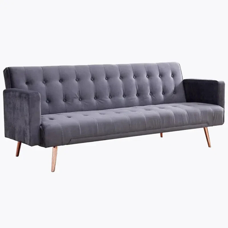 Grey Velvet 3 Seater Sofa Bed Click Clack Recliner Tufted Seat Modern