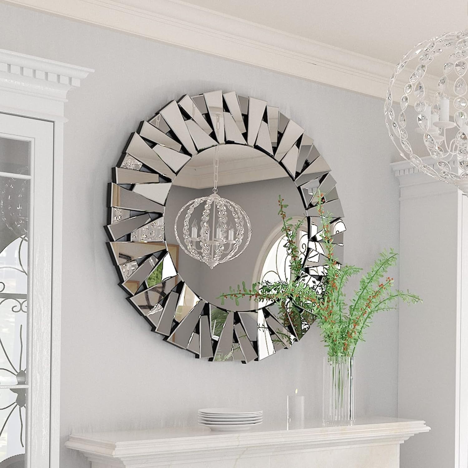 Large 80cm Round Sunburst Wall Mirror - Beveled Glass, Decorative Home Decor