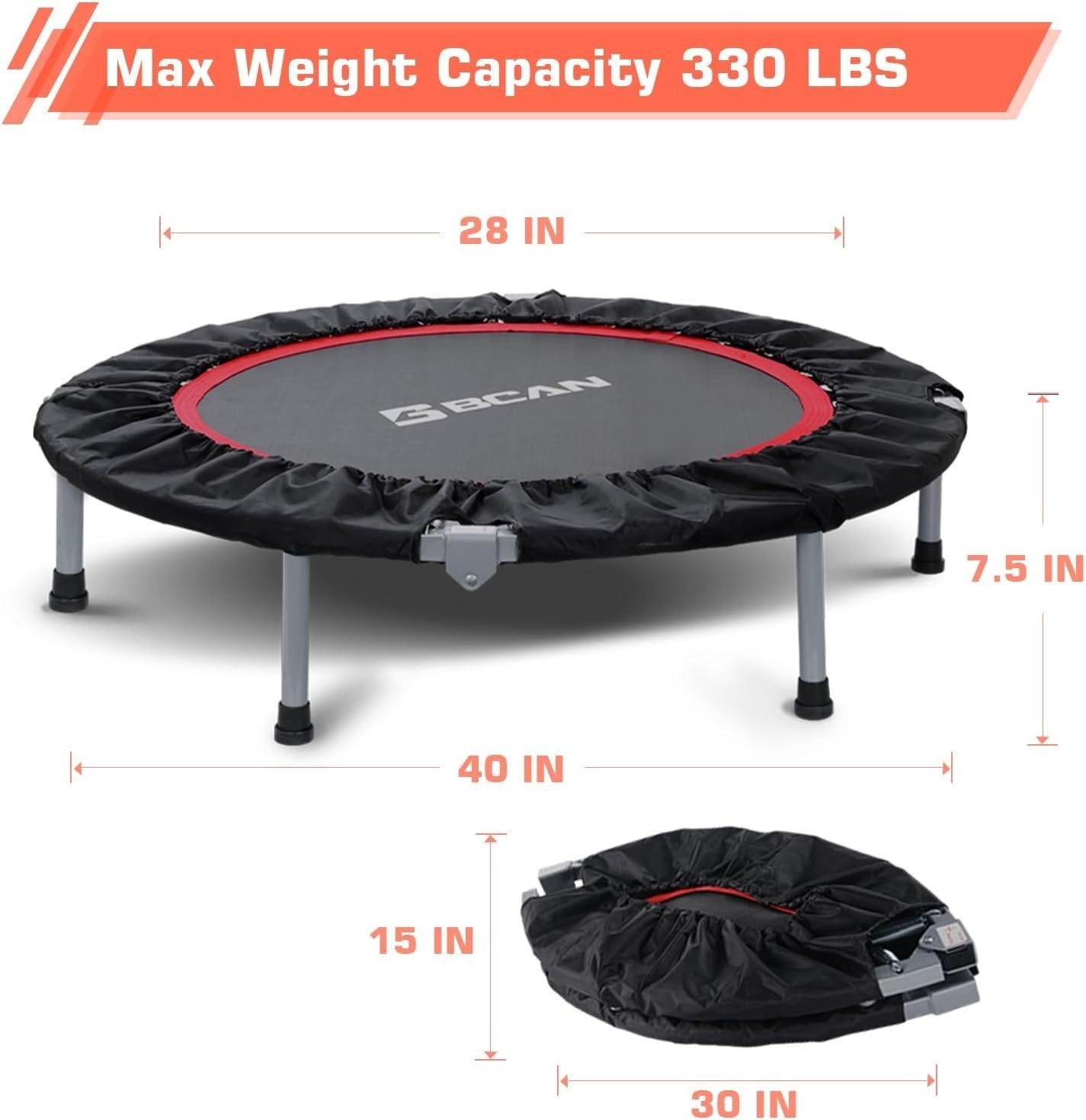 40in Foldable Fitness Rebounder Trampoline Safety Pad Indoor