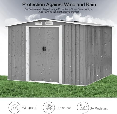 Large 10x8 ft Metal Garden Shed Outdoor Storage with Lockable Doors