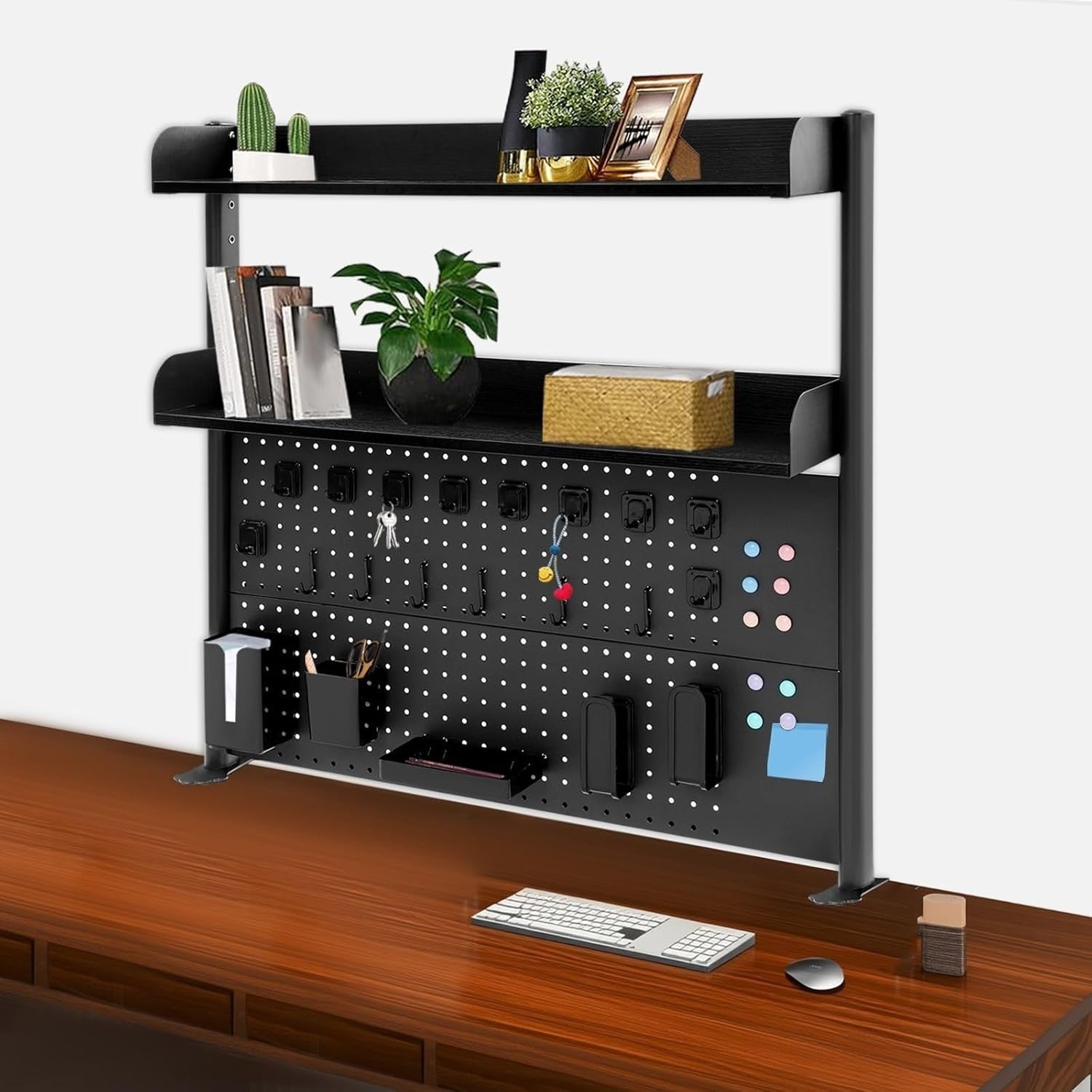 Clamp-On Desk Shelf with Pegboard Desk Extender Bookshelf Storage Organizer