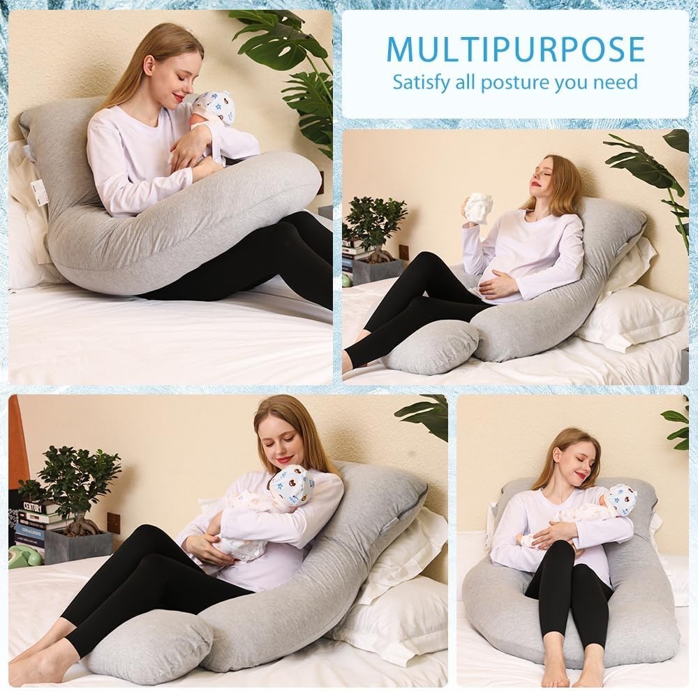 Cooling Pregnancy Pillow J Shape Full Body Maternity Support Removable Cover