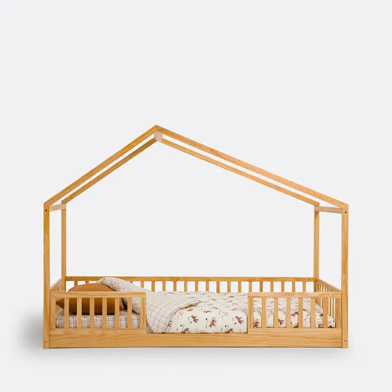 Solid Pine Cabin Bed 208cm Montessori Frame Low Kids Toddler Safety Sleep