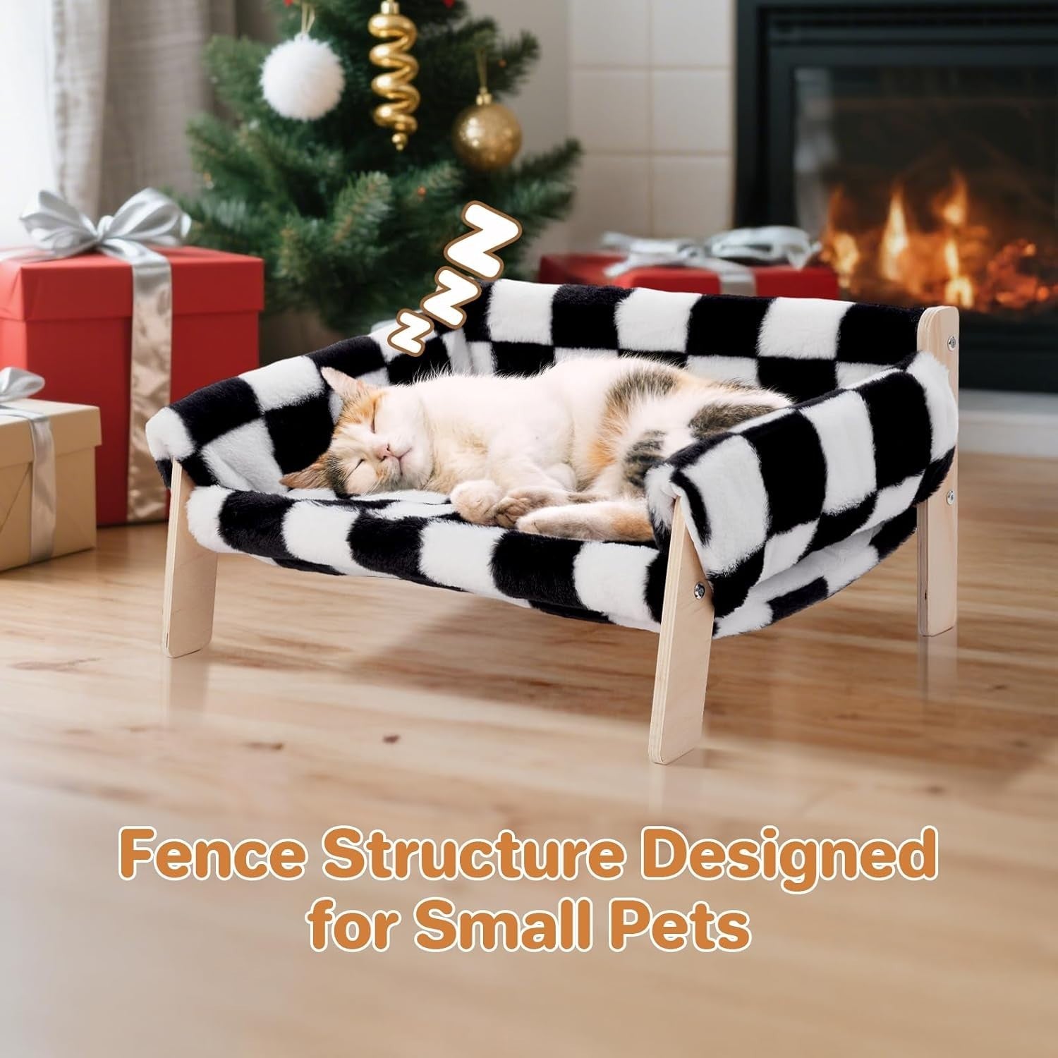 Wooden Cat Sofa Bed Plush Velvet Pet Couch Washable Cover Elevated