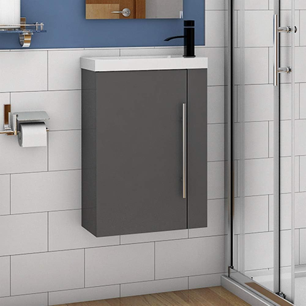 Grey Cloakroom Wall Hung Vanity Unit with Basin Compact Sink Storage Cabinet