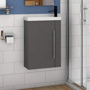 Grey Cloakroom Wall Hung Vanity Unit with Basin Compact Sink Storage Cabinet