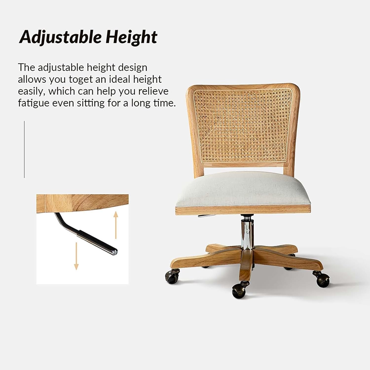 Linen Swivel Office Chair Adjustable Height Upholstered Rattan Desk Seat