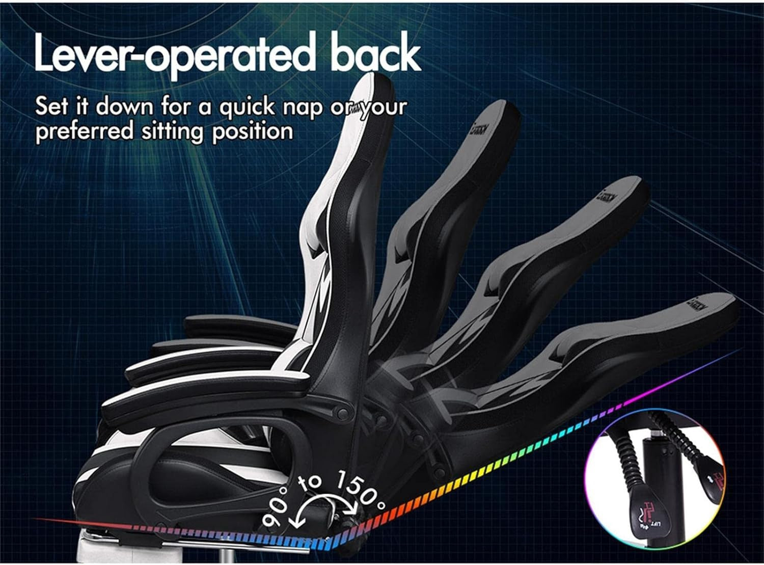 Gaming Chair RGB LED Massage Recliner PC Office Desk Swivel Footrest Pu Leather