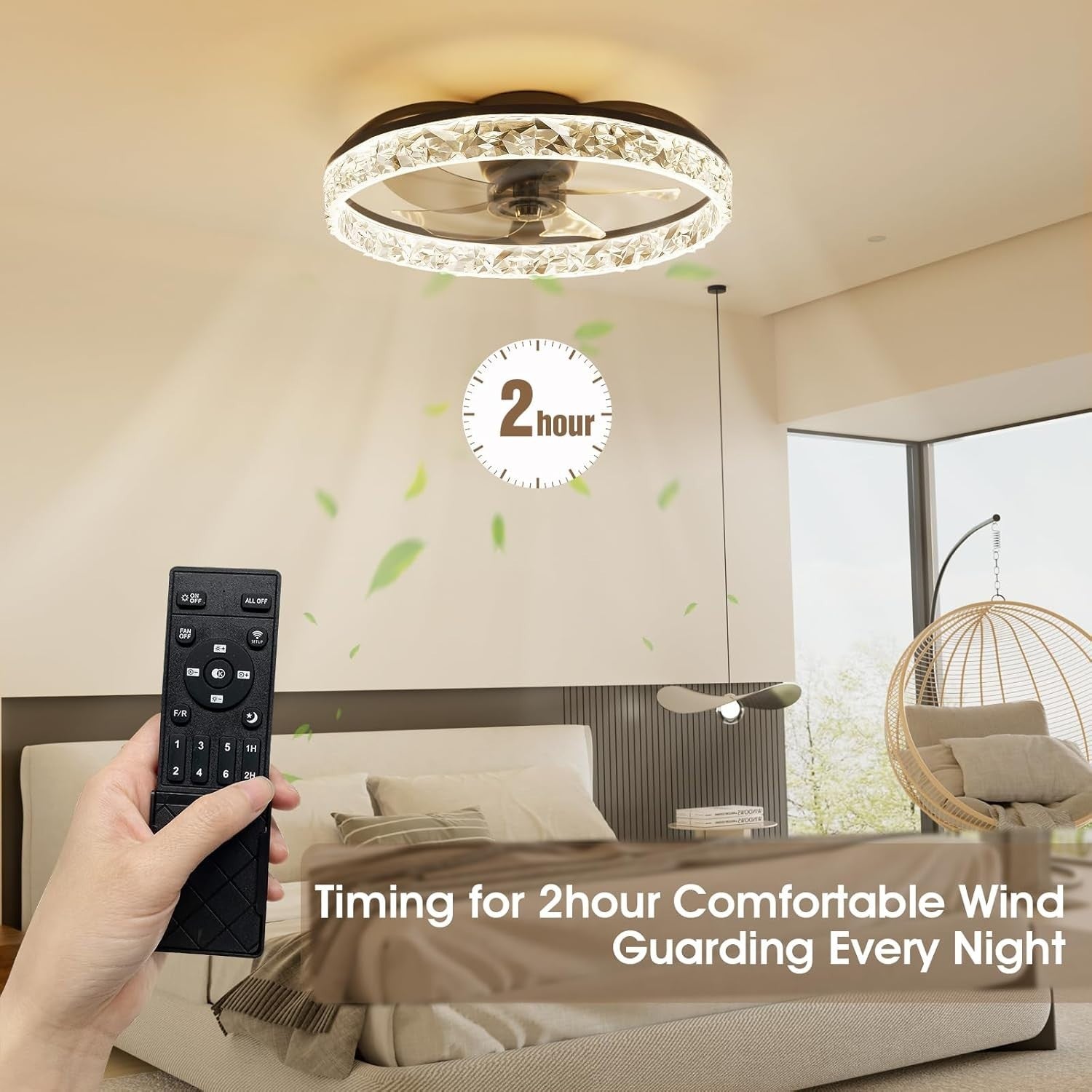 60CM LED Ceiling Fan Light, Remote & App Control, 6 Speeds, Black