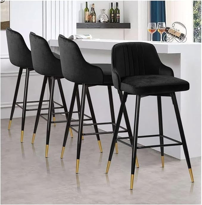 Black Velvet Swivel Bar Stools Set of 4 – Luxury Kitchen Counter Chairs