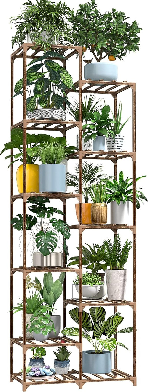 11 Tier Tall Wooden Plant Stand Indoor Outdoor Multi-Level Flower Display Rack