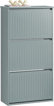 Tall Slim Shoe Cabinet with 3 Flip Drawers – Grey Hallway Storage Unit