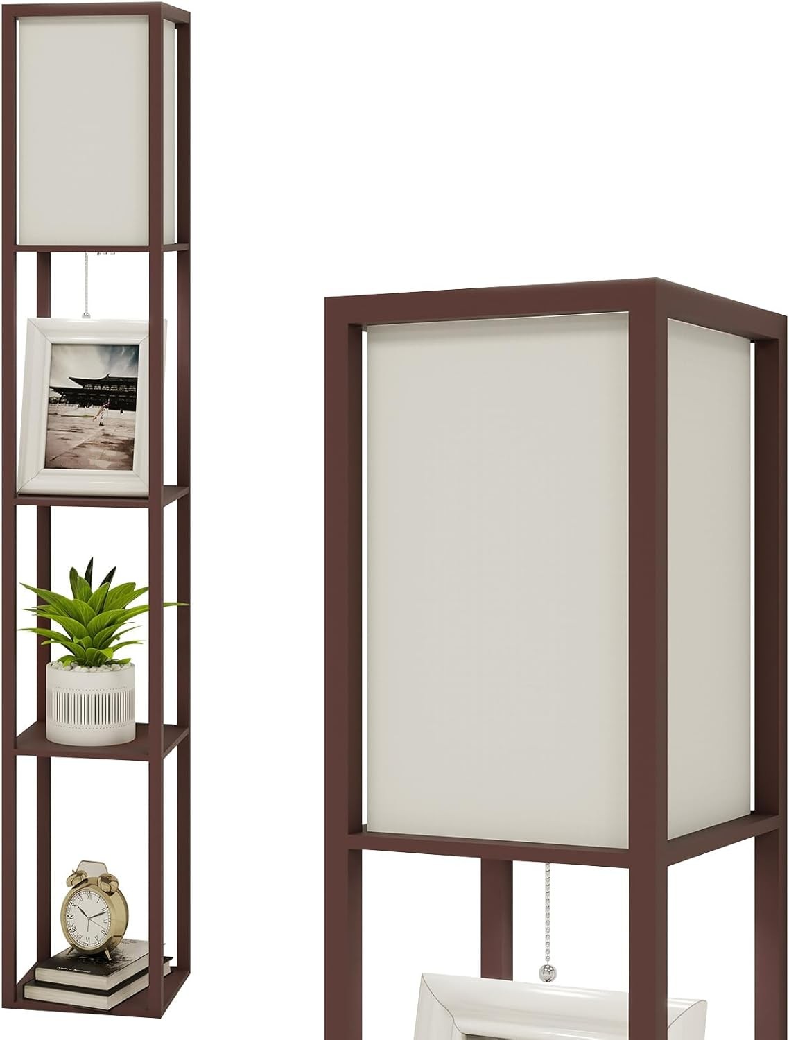 Floor Lamp with Shelves Wooden Storage Standing Light Reading Lamp Modern