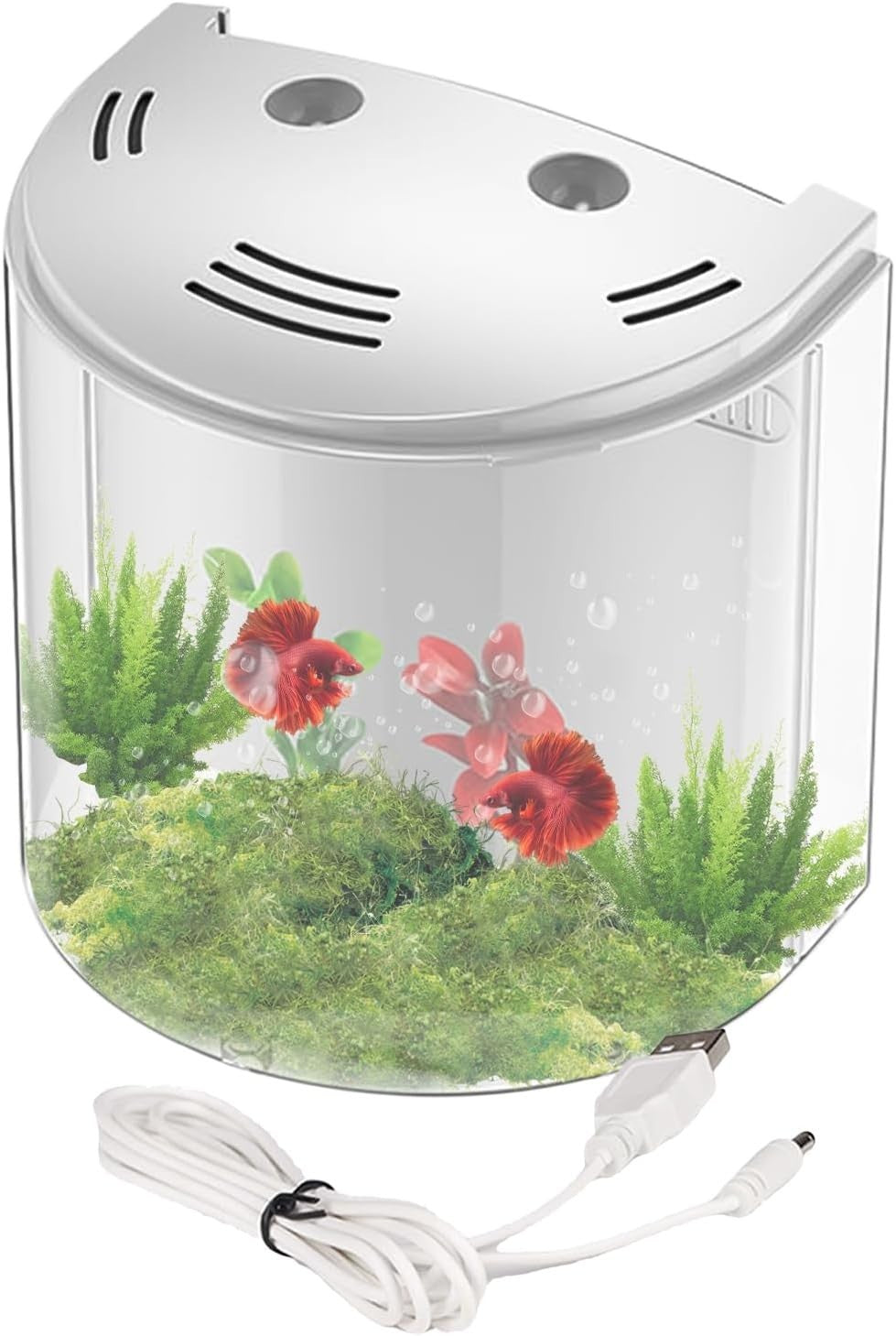 Small Betta Fish Tank Desktop Aquarium w/ Pump Clear Acrylic Bowl