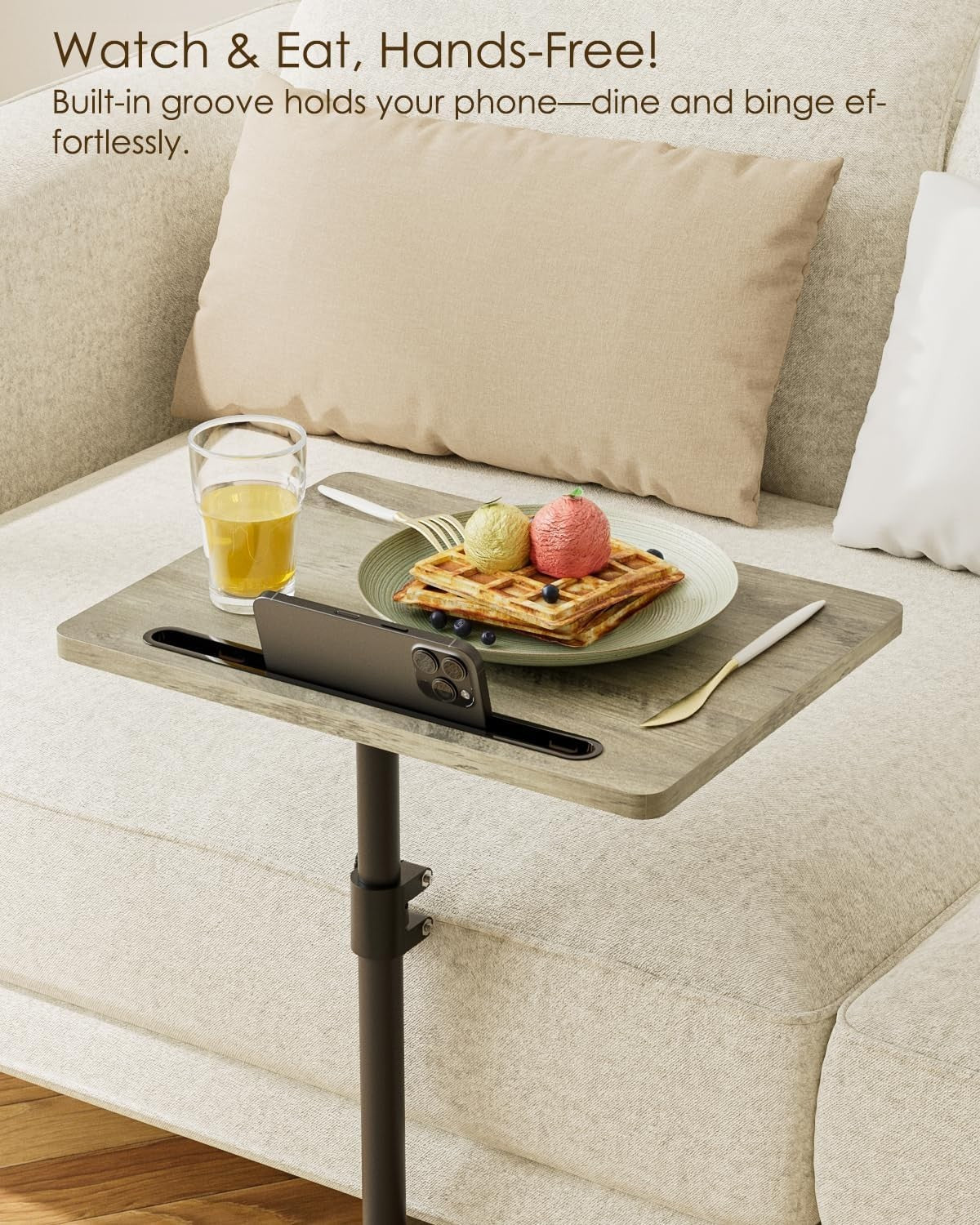 Adjustable C-Shaped Swivel Side Table 40x30x(45-81)cm Grey Coffee Tray