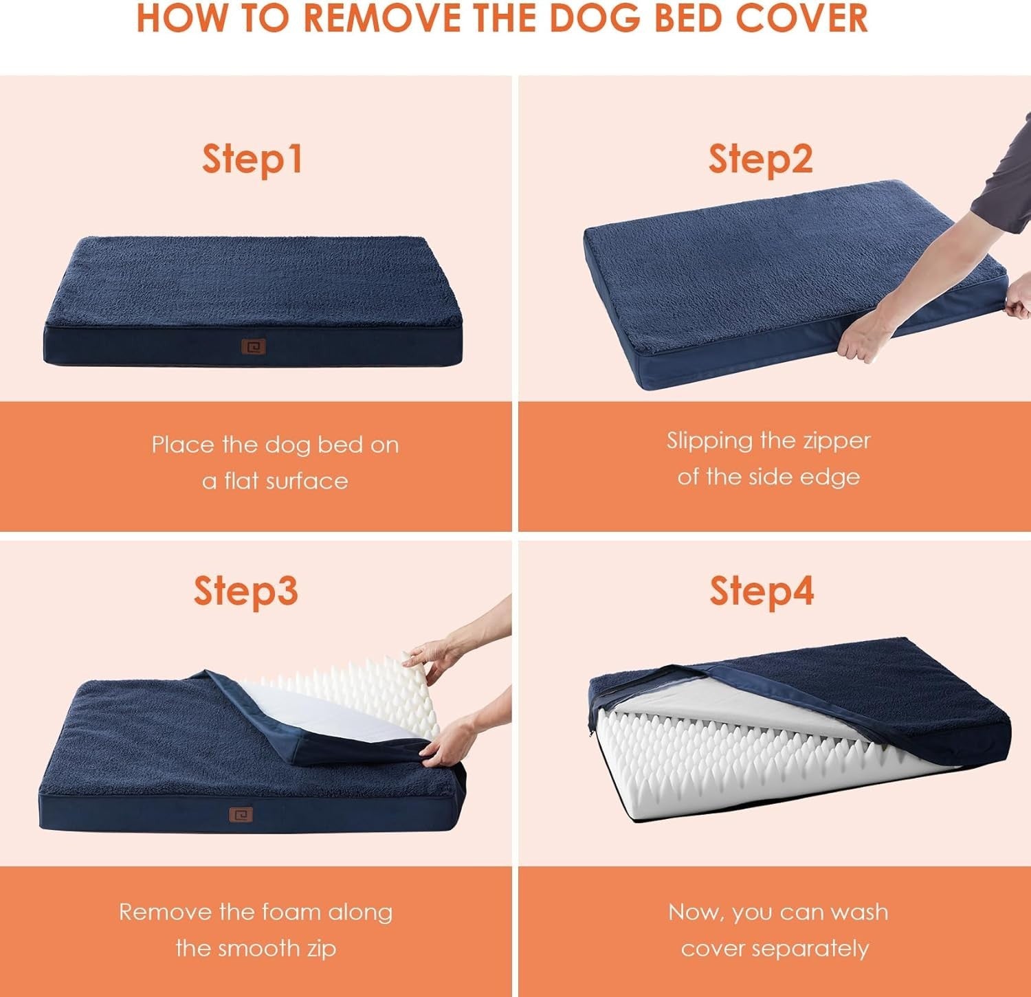 Orthopedic XL Dog Bed 104x68x9cm Washable Cover Non Slip Navy
