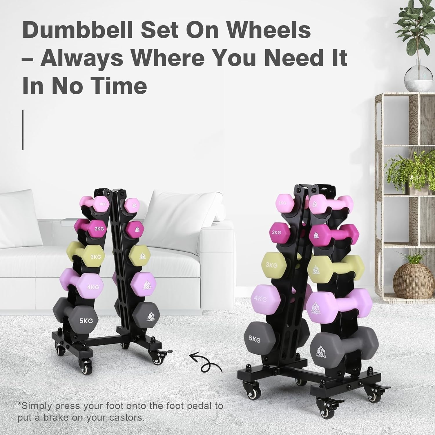 Portable Neoprene Dumbbell Set 1-5KG with Rolling Rack – Home Gym Workout