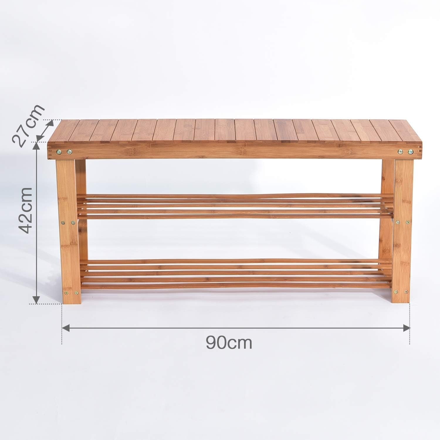 2-Tier Bamboo Shoe Storage Bench with Seat for Entryway Hallway 90cm