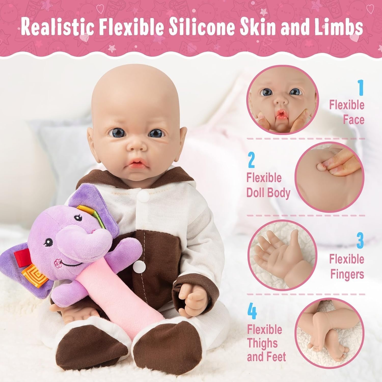 16 Inch Full Silicone Baby Doll Realistic Newborn Girl Feeding Set