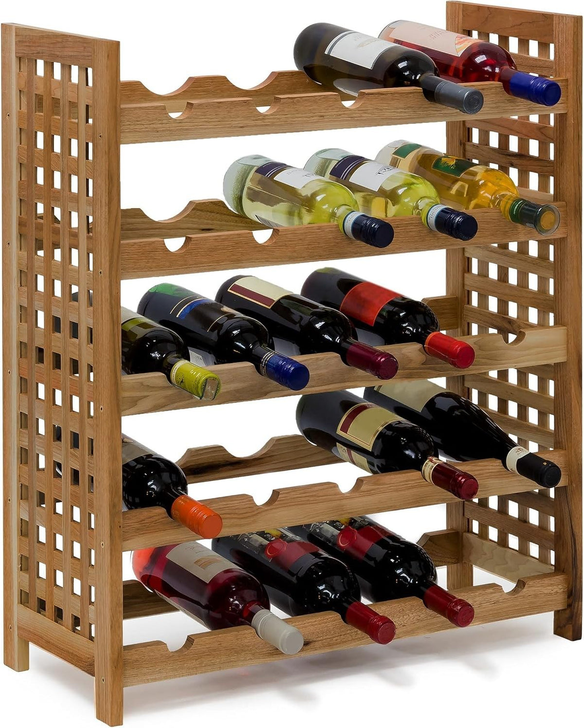 25 Bottle Wooden Wine Rack 5 Tier Rustic Freestanding Storage Shelf Walnut