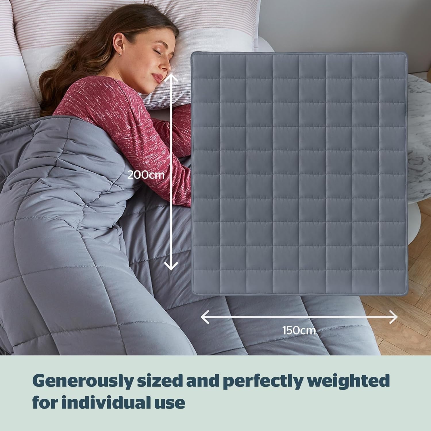 Weighted Blanket Adult Grey 9kg 150x200cm Calming Heavy Sleep Aid