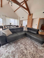 Blackish Dark Grey Leather Corner Sofa (PTP)