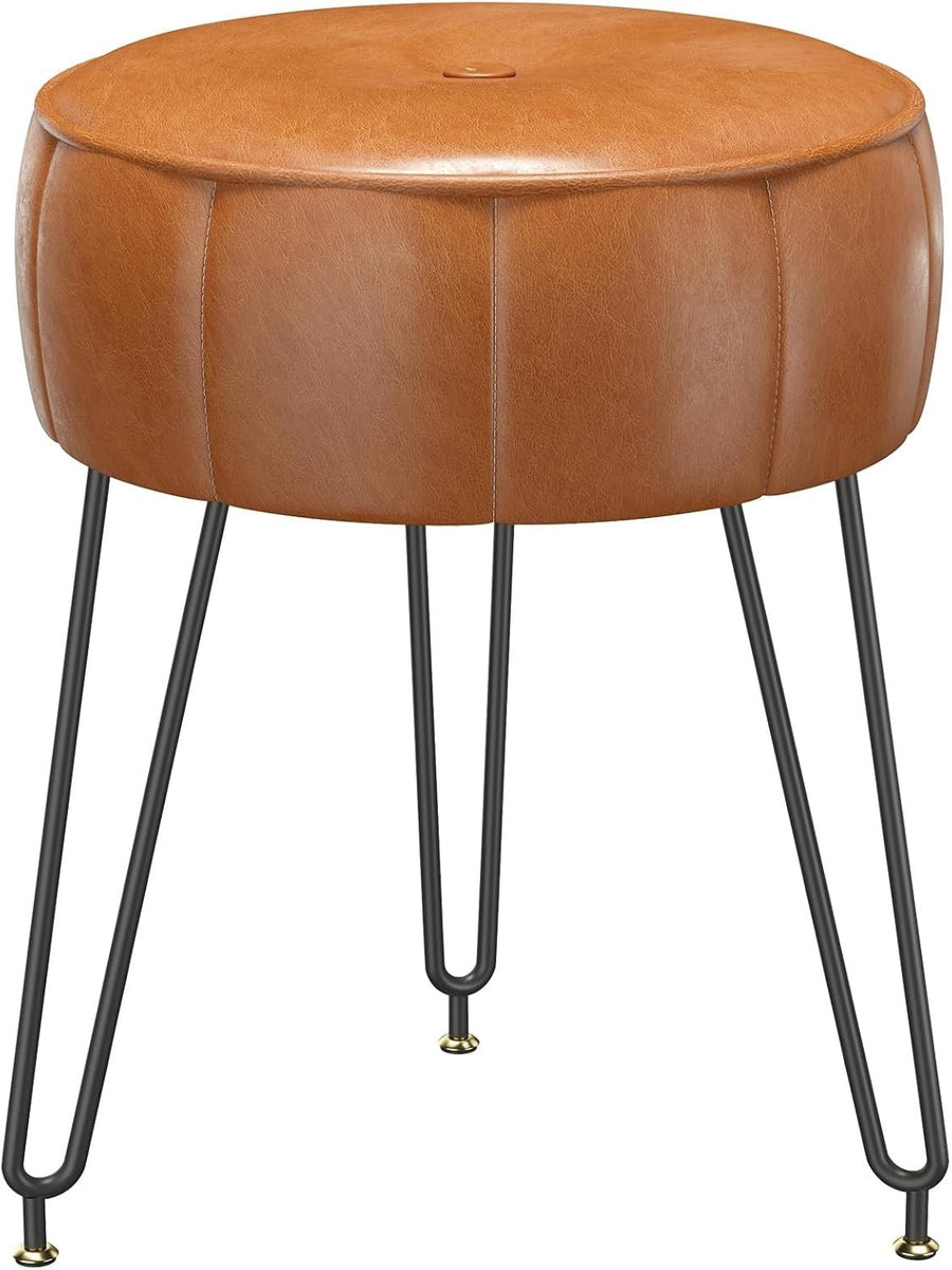 Orange Faux Leather Pumpkin Vanity Stool Round Modern Footrest Seat