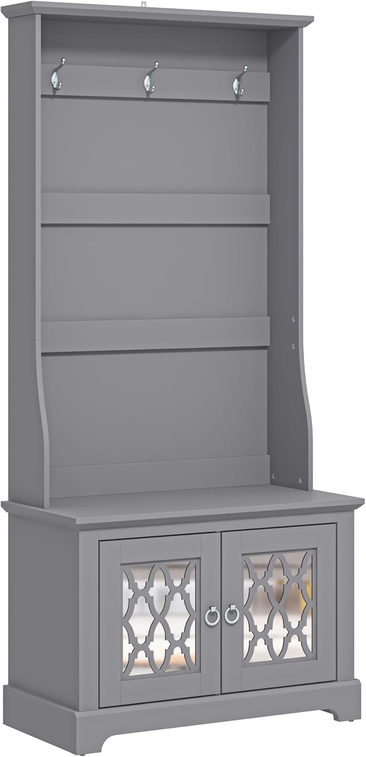 Cool Grey Hallway Bench with Coat Rack Storage Cabinet Entryway Organizer