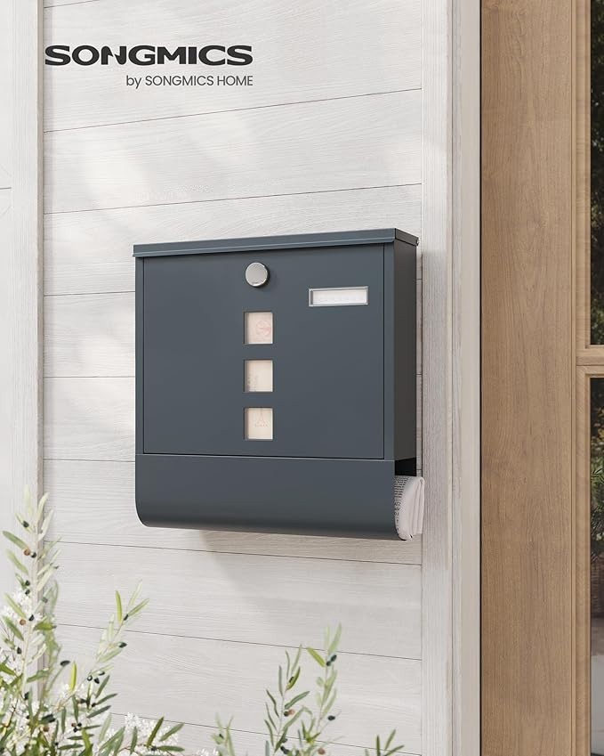 Wall Mounted Post Box with Lock Anthracite Grey Secure Mailbox 11x37x37cm