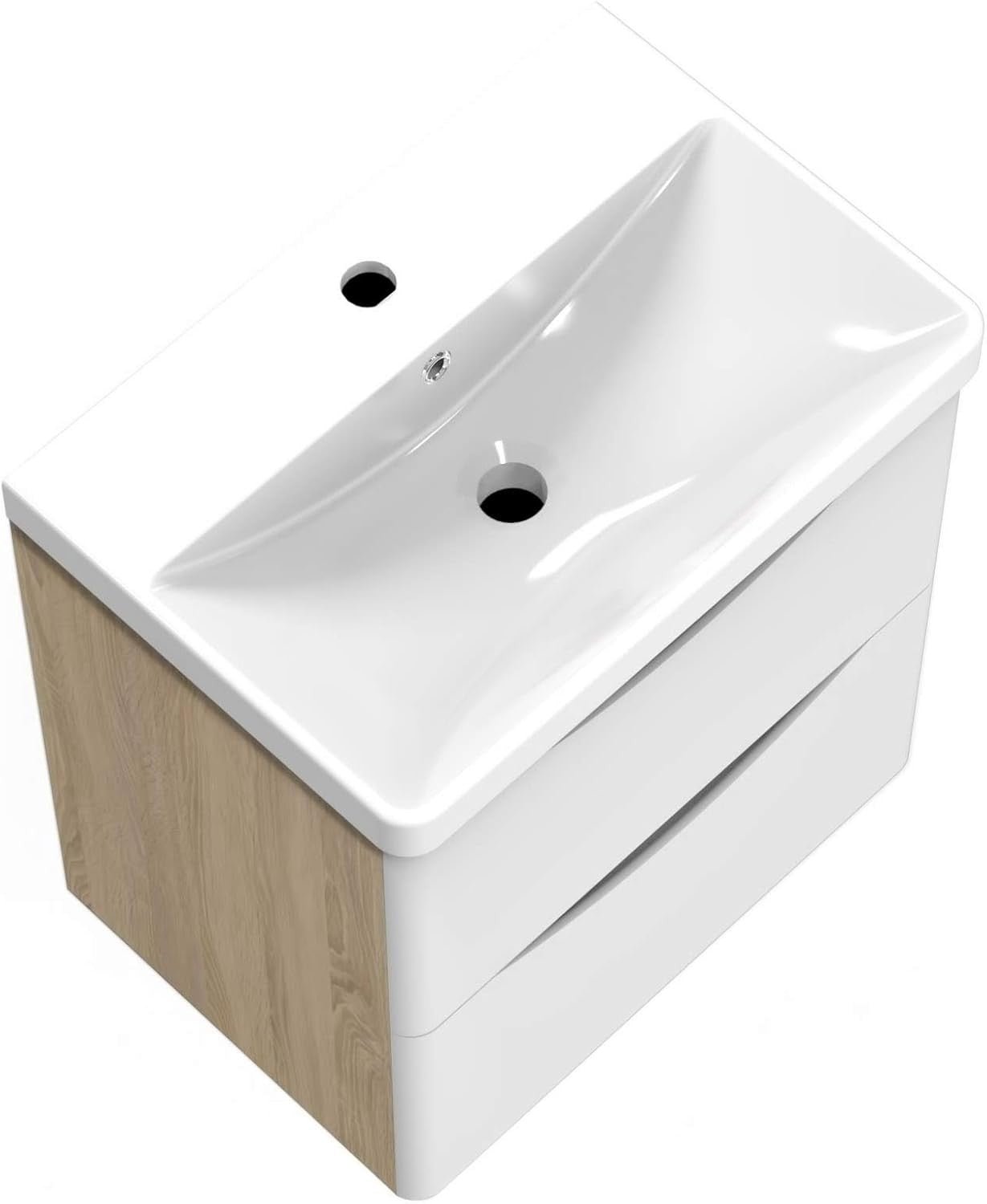500mm Oak White Wall Hung Bathroom Vanity Unit with Basin 2 Drawer Sink Cabinet