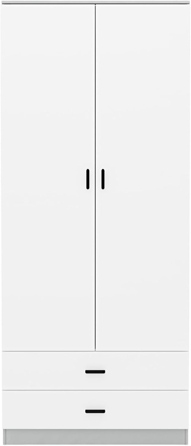 White Drawer 2 Door Wardrobe with Rail | Modern Grey Bedroom Storage Unit