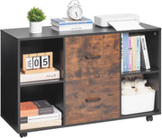 Mobile Wooden Filing Cabinet with Lockable Wheels & Storage Shelves