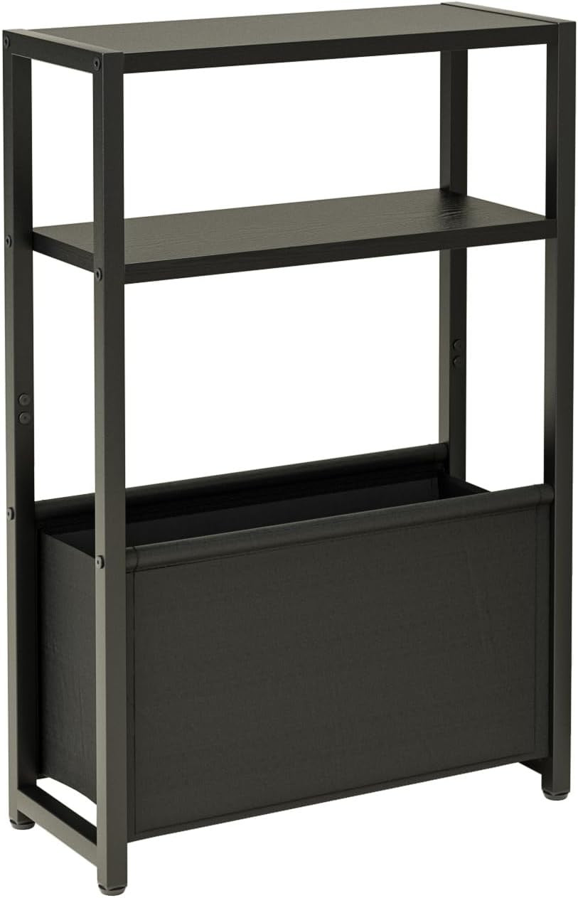 Slim Black Side Table with Storage, Space-Saving Design for Small Spaces